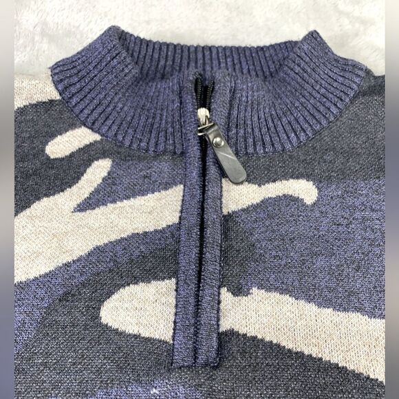 Whipper Men’s Pullover 1/4 Zip Blue Camouflage Sweater Size- XL - Picture 4 of 6